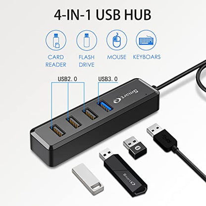 SmartQ 4-Port Hub - 1 USB 3.0 + 3 USB 2.0 Ports for MacBook, Mac Pro, Mac mini, iMac, Surface Pro, XPS, PC, Flash Drive, Mobile HDD, Laptop Extension Cable - size: 2 ft, style: USB A - Lite