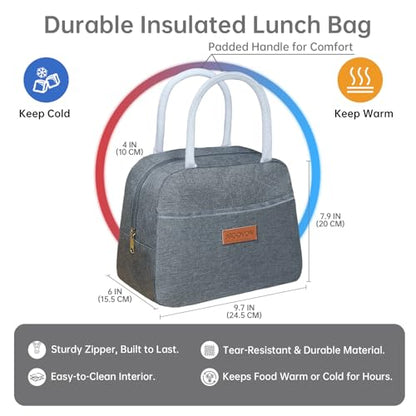 JBGOYON 4-in-1 Bento Box and Insulated Lunch Bag Set, Gray | 6-hour insulation, 7.5 L lunch bag, leakproof 1.9 L container with 2 sauce cups, fork and spoon, 2 snack bags, BPA-fre - color: Light Gray