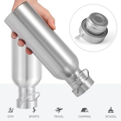 Volhoply 26oz Uninsulated Single Walled Water Bottle 4 Pack, Stainless Steel Reusable Water Bottles with Handle, BPA Free & Plastic Free 18/8 304 Metal Water Bottles for Camping, Hikers, Cyclists - size: 26 Ounces