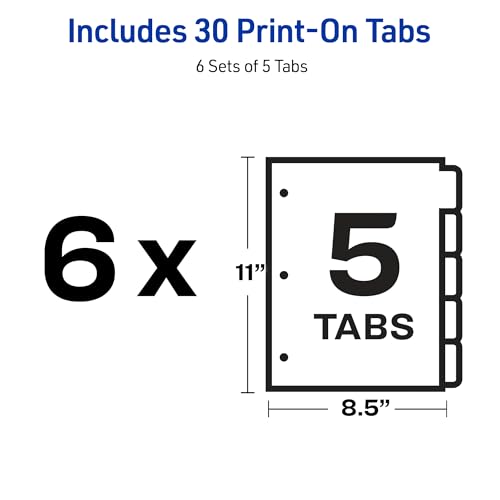 Avery Double Reverse Collated Tab Dividers, Unpunched for Most Binding Systems, Printable with High-Speed Copiers and Offset Presses, White, 5 Tabs per Set (30 Sets of 20405) - size: 9 x 11 inches