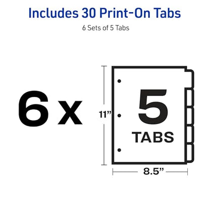Avery Double Reverse Collated Tab Dividers, Unpunched for Most Binding Systems, Printable with High-Speed Copiers and Offset Presses, White, 5 Tabs per Set (30 Sets of 20405) - size: 9 x 11 inches