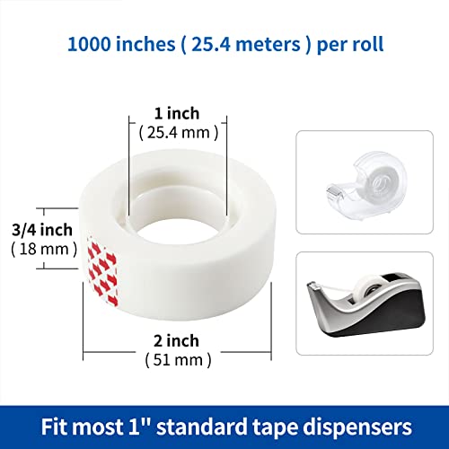 24 Rolls Invisible Tape Refill, Matte-Finish Translucent Tape Refills for Dispenser, 3/4 x 1000 Inches, Engineered for Repairing Correction and Labeling - size: 24 Rolls