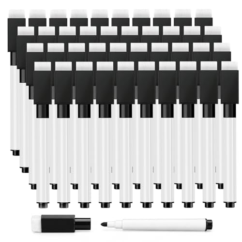 OWLKELA 40 Pcs Magnetic Dry Erase Markers with Eraser Cap, Fine Tip Whiteboard Markers with Eraser, Low Odor Dry Erase Marker Set for School Office Home, Black - size: 40 Pcs