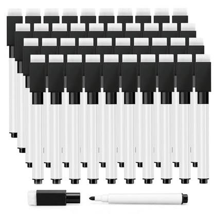 OWLKELA 40 Pcs Magnetic Dry Erase Markers with Eraser Cap, Fine Tip Whiteboard Markers with Eraser, Low Odor Dry Erase Marker Set for School Office Home, Black - size: 40 Pcs