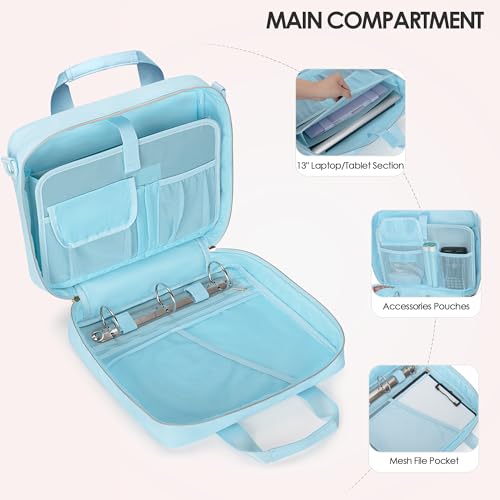 3 Ring Zipper Binder, 2 Inch Ring Binder Organizer Bag with Strap | Binder Bag Fits 13" Laptop & 500 Sheets, Detachable Shoulder Strap, Large Capacity Zip Up Portfolio Folder Bag for Office - color: Blue