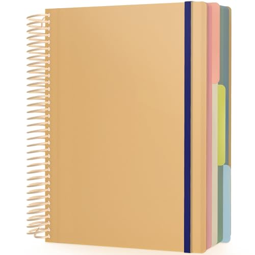 EUSOAR 3 Subject Notebook College Ruled, A4 9.25" x 11.7" Large Lined Spiral Notebook Journal, PP Hardcover Cute Notebook 240 Pages 90gsm Thick Paper with Pocket for Work Office School Supplie - color: Yellow, style: A4 Lined