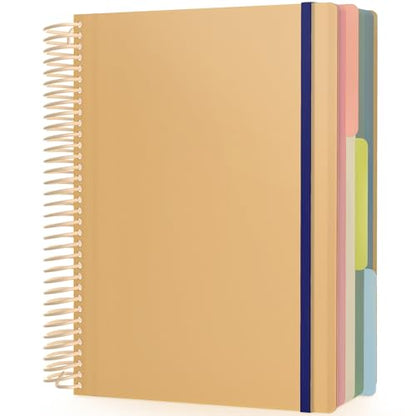 EUSOAR 3 Subject Notebook College Ruled, A4 9.25" x 11.7" Large Lined Spiral Notebook Journal, PP Hardcover Cute Notebook 240 Pages 90gsm Thick Paper with Pocket for Work Office School Supplie - color: Yellow, style: A4 Lined
