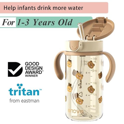 Evorie Tritan Spill Proof Toddler Straw Sippy Cup, 10 oz for Baby and Toddlers 1-3 Years Old, No Spill Straw Water Bottle with Removable Handles, Ideal for School, BPA-Free, Honey Bear - color: Sweet Bear