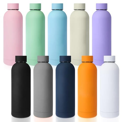 Bokon 10 Pcs Stainless Steel Water Bottle Bulk Teacher Employee Appreciation Gifts School Double Layer Vacuum 17 oz Small Mouth Sport Insulated Metal Reusable Flask Leakproof Lid - color: Multicolor