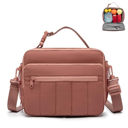 NOL Natural Organic Lifestyle Lunch Bag for Women, 8L Quilted Cooler Tote – Lightweight, Waterproof, Reusable Puffy Lunch Box for Work & Office, Dark pink - color: Dark pink