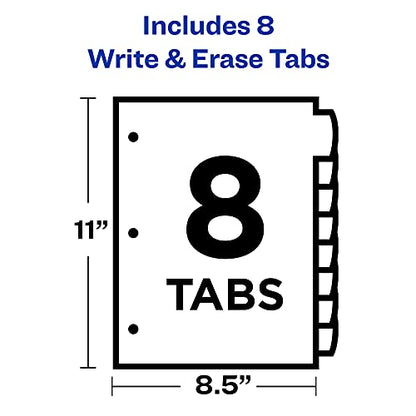 Avery Big Tab Write & Erase Durable Plastic Dividers for 3 Ring Binders, 8-Tab Sets, Bright Multicolor, 24 Sets, 192 Divider Tabs (16130) - size: 8 tab, style: 24 Sets