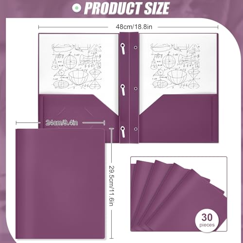 Yeaqee 30 Pcs Plastic Folders with Pockets and Prongs Plastic Folder 2 Pockets 3 Prongs with Business Card Slot Back to School Folders for Students, Teachers, Office Workers (Dark Purple) - color: Dark Purple