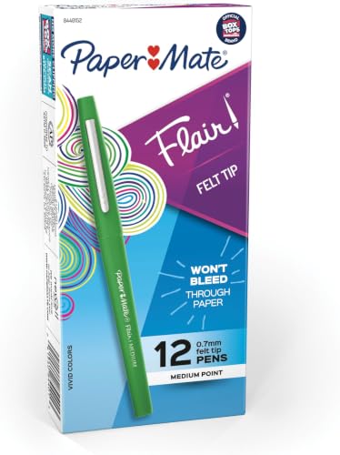 Paper Mate Flair Point-Guard Porous Point Pens 12 Green Pens (8440152) (Pack of 12) - color: Green (Pack of 12)