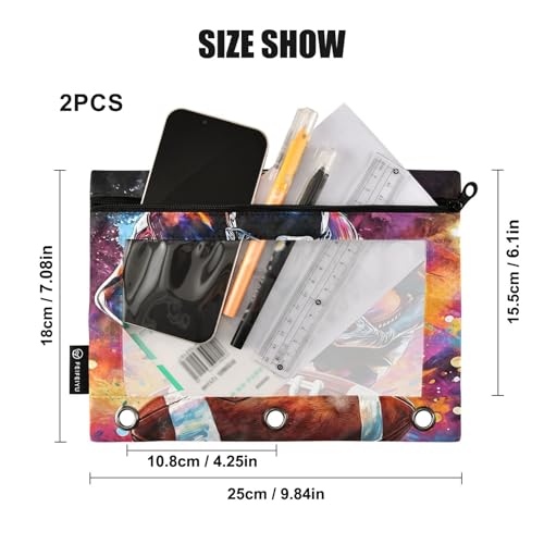 2 Pack Pencil Pouch for 3 Ring Binder American Football Player Pencil Case Pouch with Clear Window Zipper Binder Pencil Pouches Pen Bag for Office School Supplies - color: American Football Player
