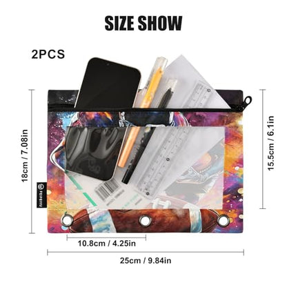 2 Pack Pencil Pouch for 3 Ring Binder American Football Player Pencil Case Pouch with Clear Window Zipper Binder Pencil Pouches Pen Bag for Office School Supplies - color: American Football Player
