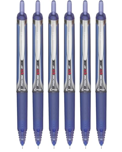 Precise V5 RT Retractable Rolling Ball Pens, Extra Fine Point (.5mm), Blue Ink, 6-pk; Premium Comfort Grip, Bundle with Plastic Reusable Pouch - color: Blue, size: 1 Count (Pack of 6)