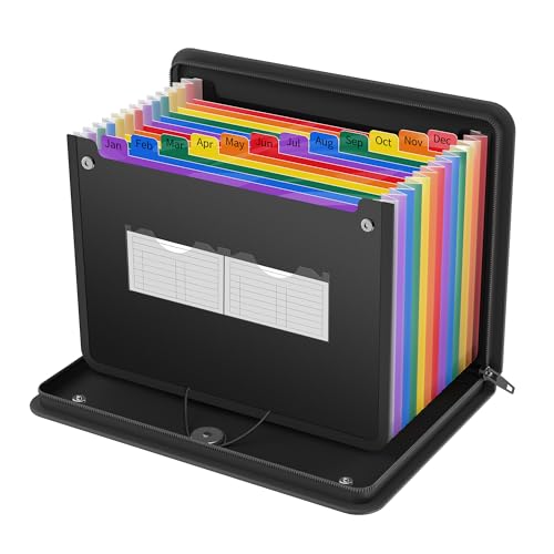 Noiposi Fireproof Accordion File Organizer | 13 Pockets Expanding File Folder with Zipper & Labels,Monthly Bill Paper Receipt Documents Organizer Folder
