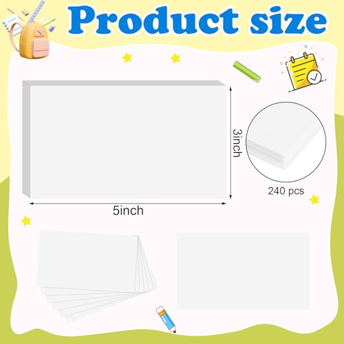 240 Count White Blank Index Cards 3x5 Inch Flash Cards Flashcards Heavyweight Note Cards for Studying School Office Supplies - color: White-Blank, size: 3x5