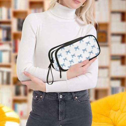 ALAZA Blue Bow Pattern Large Pencil Case, Pen Pouch Pencil Bag with 3 Compartments Pen Holder Organizer Stationery Bag - color: A3599