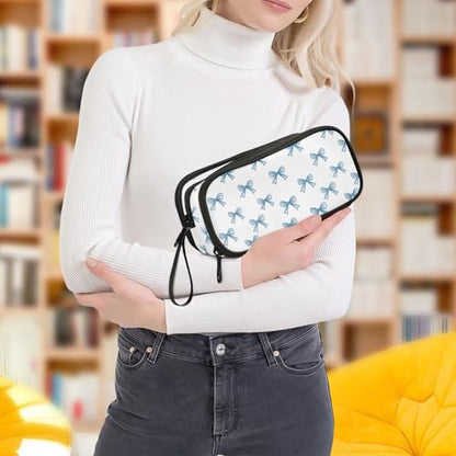ALAZA Blue Bow Pattern Large Pencil Case, Pen Pouch Pencil Bag with 3 Compartments Pen Holder Organizer Stationery Bag - color: A3599
