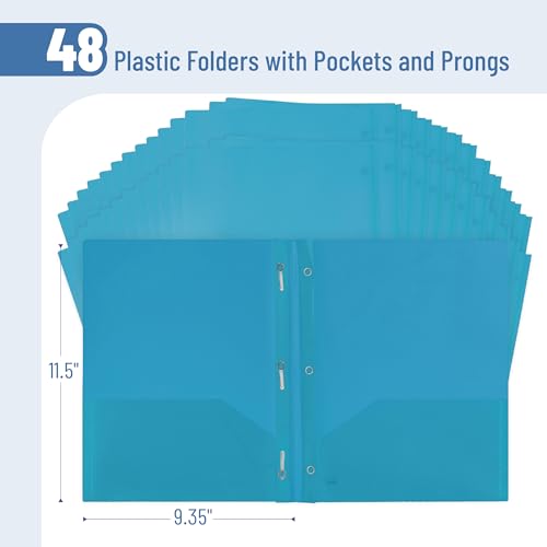 Mr. Pen- Plastic Folders with Pockets and Prongs, 48 Pack, Letter Size | Blue, Flexible Plastic Folders with Prongs and Card Slot - color: Blue, size: 48 Pack