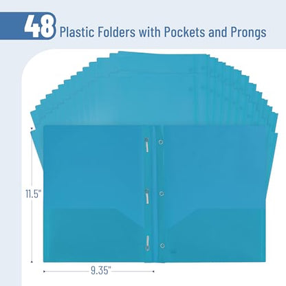 Mr. Pen- Plastic Folders with Pockets and Prongs, 48 Pack, Letter Size | Blue, Flexible Plastic Folders with Prongs and Card Slot - color: Blue, size: 48 Pack