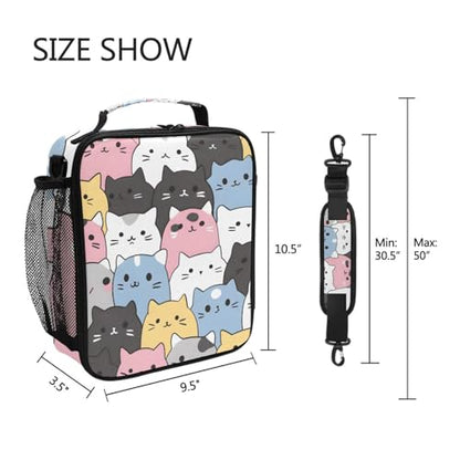 Cats Cute Animal Lunch Box Insulated Lunch Bag Girls Lunch Cooler Bag Tote Freezable Shoulder Strap Lunchbox Thermal Meal Tote Kit for Girls School Picnic - color: Multi51
