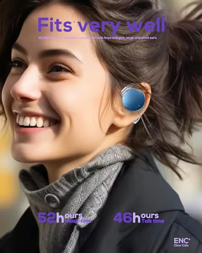Open Ear Headphones V5.4, 52Hrs Playtime Wireless Headphones with Ear Hooks | Lightweight Headset, Clip-On Ear Design, Dual Device Pairing, for Workouts - color: Black Blue