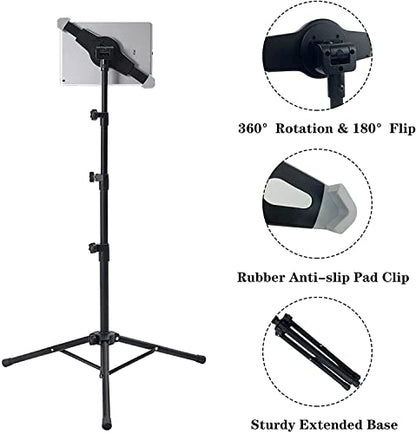 Ipad Tripod Stand, Height Adjustable iPad Stand Floor, Tablet Holder Stand with 360 Degree Rotating Tablet Mount for ipad Pro12.9, iPad Air and Other Device Within 9.5-14.5 Inch