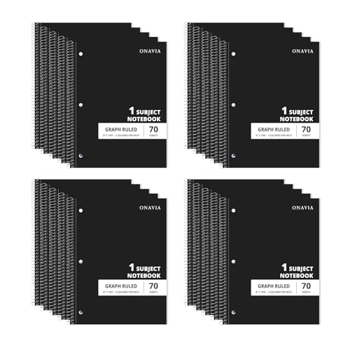 ONAVIA 1 Subject Graph Paper Spiral Notebook, 140 Pages | 70 Sheets, 8 x 10.5 in, School Notebooks, Graph Paper, Grid Pages, Math, Engineering - color: Black, size: 7.5 x 10.5''