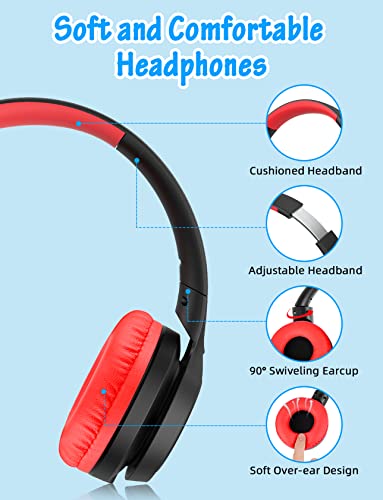 Voopwink Kids Headphones with Microphone, Wired Over Ear Headsets with Limited Volume 85dB/ 94dB for Boys Girls Teens Children Online School/Travel/iPad/Tablet/Cellphone - color: Red-Black, size: Plug 3.5mm