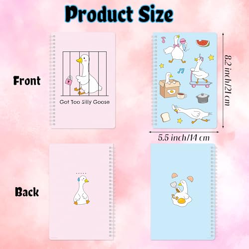 B1ykin A5 Spiral Notebooks - 2Pcs 50 sheets 100 Pages, Funny Goose Design | Wire Bound Travel Journal, Spiral Notepad, Memo Diary for Kids Back to School Office Supplies