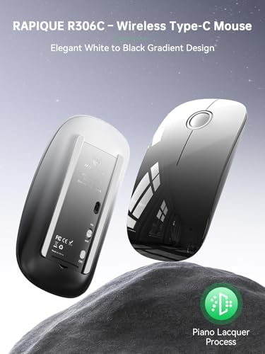 RAPIQUE USB C Wireless Mouse for USB-C Devices, White to Black Gradient Slim Mouse, Silent Click, 800/1200/1600 DPI, AA Battery Powered, Portable 2.4GHz Wireless Mouse for MacBook, iPad Pro, Laptop - color: White to Black