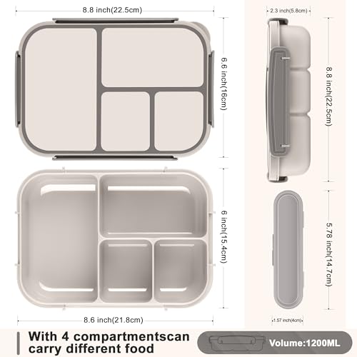 Amathley Lunch Box Kids,Bento Box Adult,Leakproof Lunch Containers for Adults/Kids/Toddler,1200ML-4 Compartments bento Lunch box with Utensil,Microwave & Dishwasher & Freezer Safe (White) - color: White