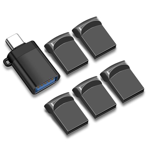 EASTBULL 32GB 5-Pack USB 2.0 Small Flash Drives with A USB-C Adapter (Grey) | Mini USB Drives FAT32 Small Thumb Drive 32 GB for Data Storage 5 Lanyards, 1 Adapter) - color: Grey (5pcs), size: 32GB