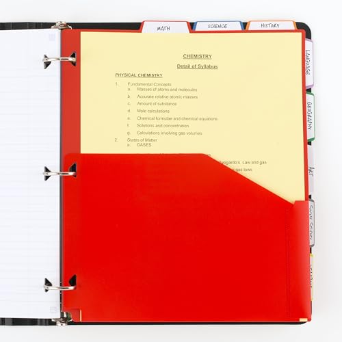 Five Star 8-Tab Binder Pocket Dividers, Plastic Tabbed Divider with Pocket, 9-3/4" x 11", 3-Hole Punched, 8 Count, Assorted Colors (201590)
