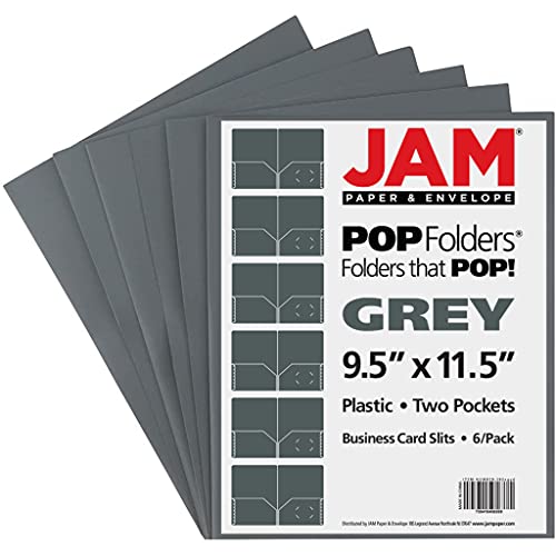 JAM PAPER Plastic 2 Pocket POP Folders - Durable School Folders - Grey - 6/Pack - color: Grey, size: 6 Per Pack