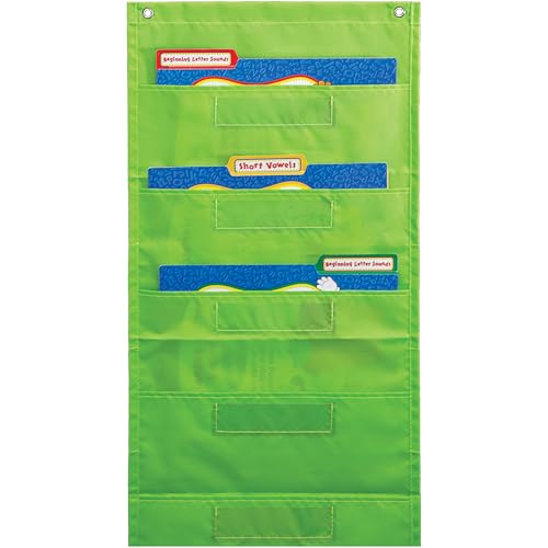 Carson Dellosa 14" x 47" Lime Green Hanging File Folders Storage Pocket Chart, 10 Pocket Paper Organizer for Games, Teacher Supplies for Homeschool, Classroom and Office Organization - color: Lime