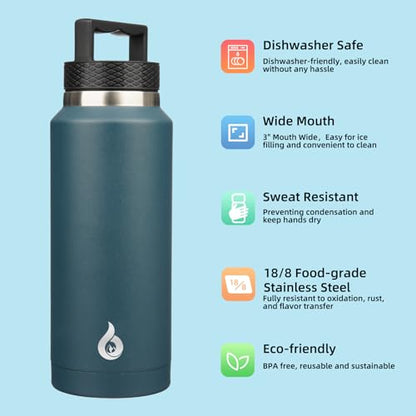 BJPKPK Insulated Water Bottles, Dishwasher Safe 36 oz Water Bottle with Handle, Leakproof BPA Free Thermal Flasks, Stainless Steel Jug for Sports, Navy Blue - color: Navy Blue, style: 36oz