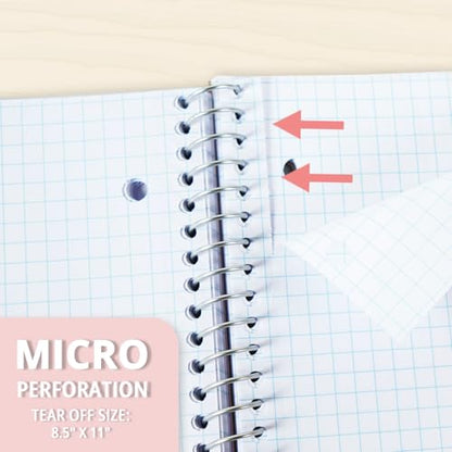 ONAVIA Pink 1 Subject Graph Paper Spiral Notebook 3 Pack, 200 Pages | 100 Sheets, 9 x 11 in, Waterproof Plastic Cover, Durable, 3-Hole Punched, Divider, Double-Sided Pocket - color: Pink