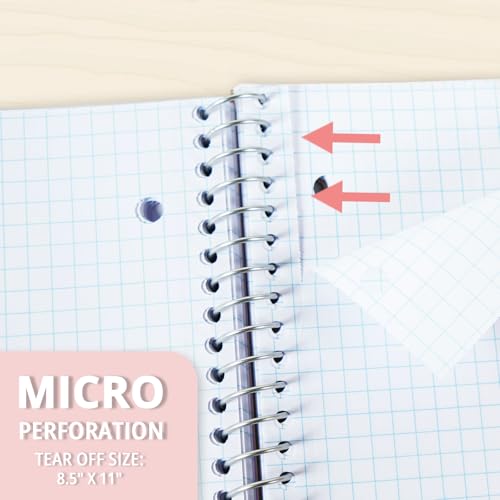 ONAVIA 1 Subject Graph Paper Spiral Notebook 3 Pack, 200 Pages | 100 Sheets, 9 x 11 in, Waterproof Plastic Cover, Durable, 3-Hole Punched, Divider, Double-Sided Pocket - color: Black, Purple, Beige