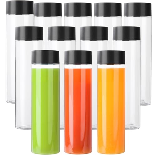 zmybcpack 12 Pack 13.6 OZ (400 ml) Clear PET Plastic Juice Bottles With Black Lids Smoothie Ideal For Milk and Other Beverage - size: 13.6 OZ 12 pack (black lids)