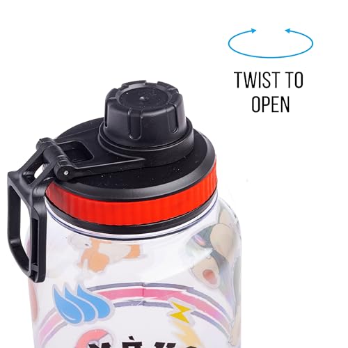 Silver Buffalo Pokémon Trainer Icons Twist, Plastic Water Bottle, 32oz | Spout, Includes Sticker Set, You Stick Yourself, 0.95 Liters - color: Pokemon Trainer