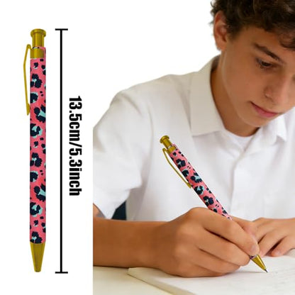 Ballpoint Pen 4Pcs Click Black Ink Metal Retractable 1.0 mm Medium Ballpoint Pens Quick Dry for Office School (4, Pink leopard print) - color: Pink leopard print