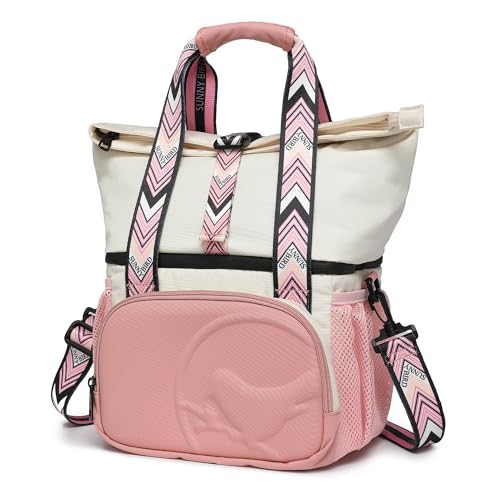 SUNNY BIRD Dual Compartment Lunch Bag Insulated Lunch Box for Women and Men (White and pink) - color: White and pink