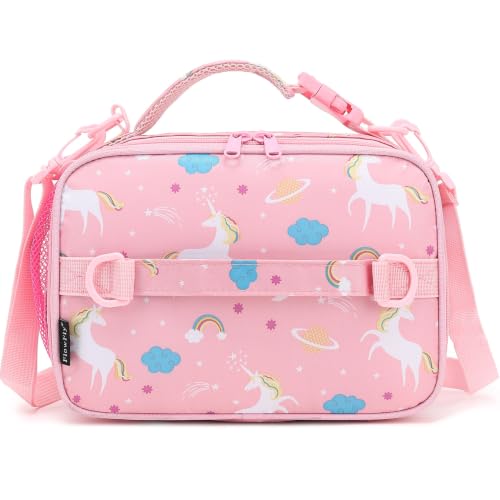 FlowFly Kids Lunch Bag, Durable Insulated School Lunch Box with Shoulder Strap and Bottle Holder, Water-resistant Thermal Small Lunch Cooler Tote for Teen Boys & Girls,Pink#Unicorn - color: Pink#Unicorn