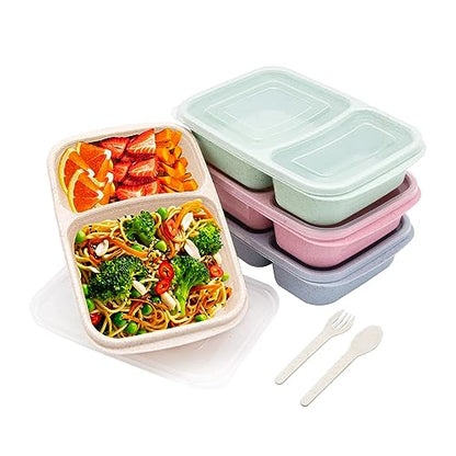 4 pack Bento Lunch Box, 2 Compartments Meal-Prep Containers with Lids, Microwave & Dishwasher Safe, Reusable Divided Food Food Storage Containers -Stackable for Travel, School and Work - color: 4pack-2 compartment