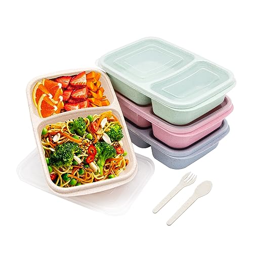 4 pack Bento Lunch Box, 2 Compartments Meal-Prep Containers with Lids, Microwave & Dishwasher Safe, Reusable Divided Food Food Storage Containers -Stackable for Travel, School and Work - color: 4pack-2 compartment