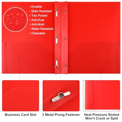 Cholemy 72 Packs Pocket Folders with Prongs Heavy Duty Plastic Folder with Business Card Slot 3 Prong Fasteners for School Office (Cute) - color: Cute