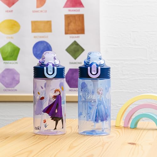 Zak Designs Disney Frozen Sage Kids Water Bottle For School or Travel, 16oz Durable Plastic Water Bottle With Straw, Handle, and Leak-Proof, Pop-Up Spout Cover, 2-Pack Set (Anna & Elsa) - color: Disney Frozen (Anna & Elsa)